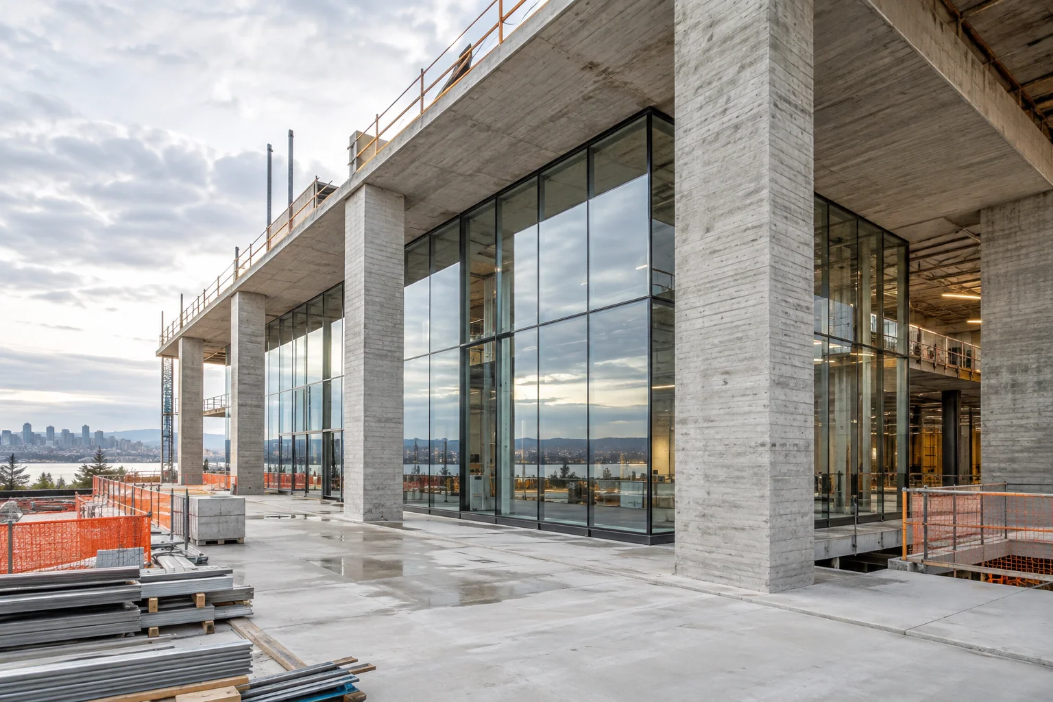 Illustrative commercial concrete and glass construction